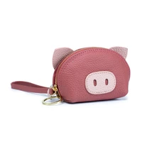 real cow leather cute lovely pig design mini lady street bag fashion little wallet key case animal purse