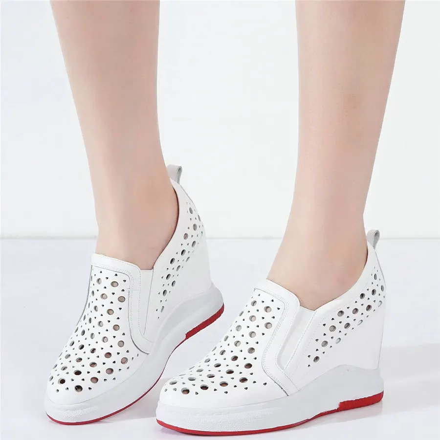 Туфли лодочки женские из натуральной кожи на танкетке высокий каблук круглый