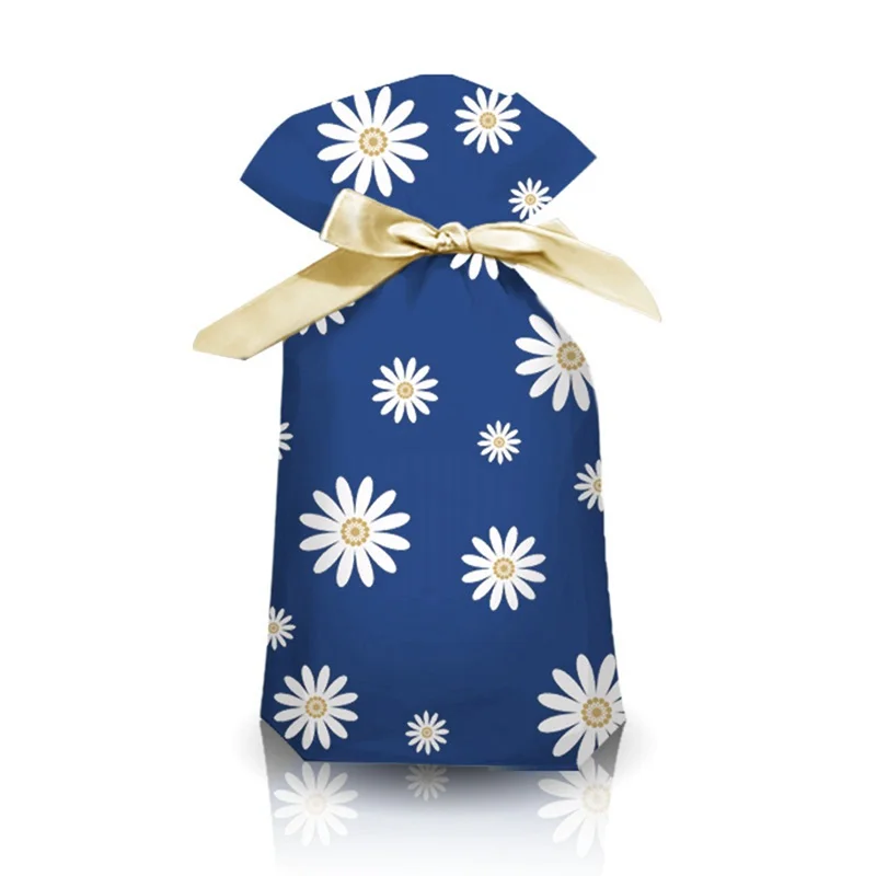 

New Trend Small Daisy Rope Bag Nouga Baking Packaging Creative Personality Biscuit Bag Snowflake Pasta Satin Bag 50 Pieces