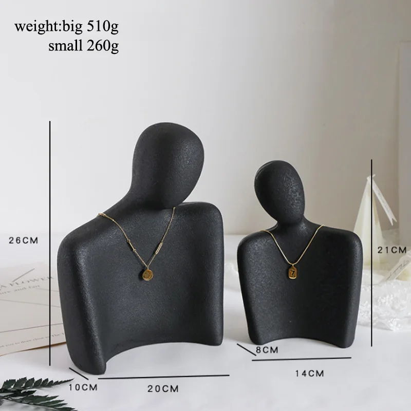Fashion Black Necklace Medium Side Nice L/M Matte Resin Portrait Model Necklace Earrings Jewelry Display Stand Display Props