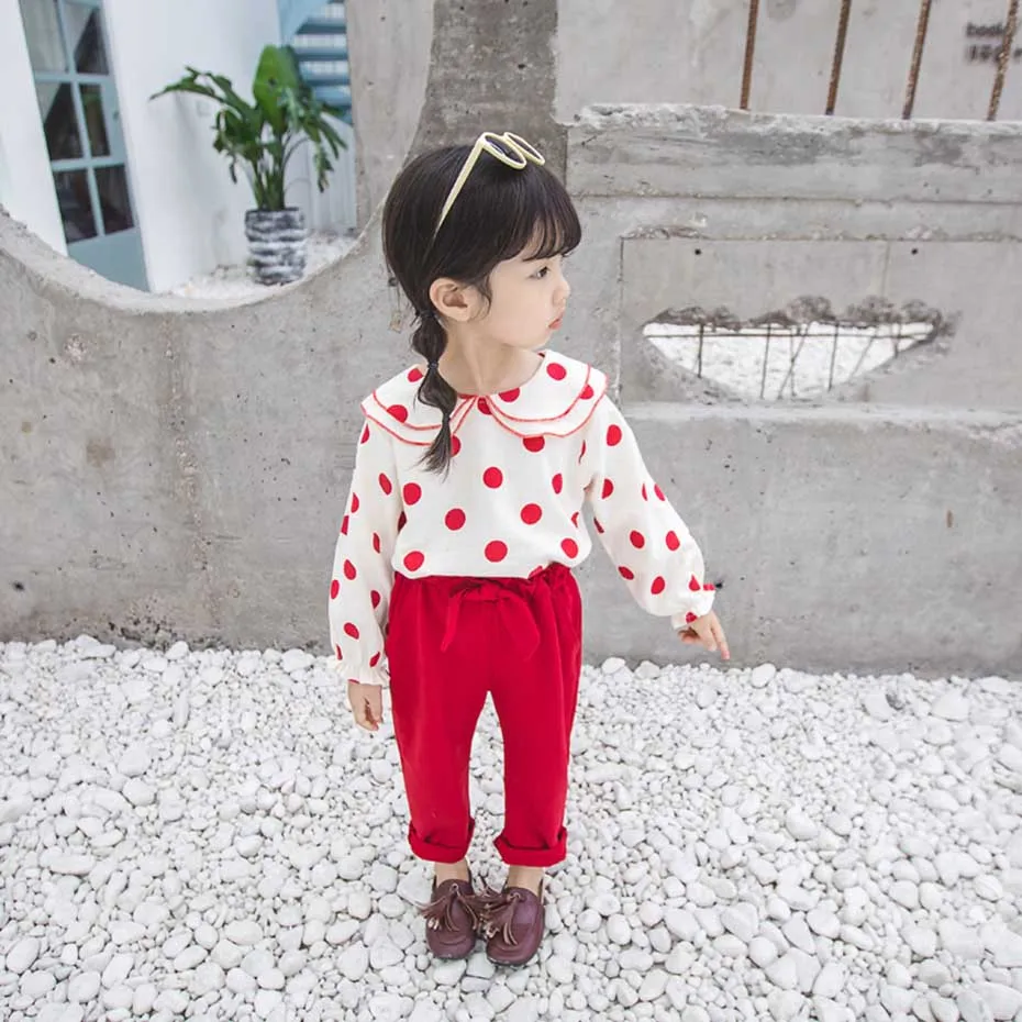 Одежда для маленьких девочек футболка в горошек и штаны комплект из 2 предметов