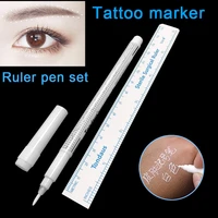 high quality white surgical eyebrow tattoo skin marker pen with measuring ruler microblading brow pencil positioning tool supply