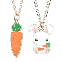 fashion diy cartoon cute animal pendant cartoon white rabbit hold carrot necklace gold chain necklace jewelry gift dropshipping
