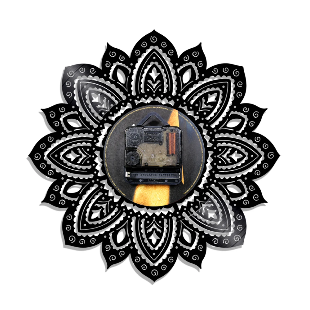 Мандала лотоса настенные часы в форме цветка виниловых пластинок современный