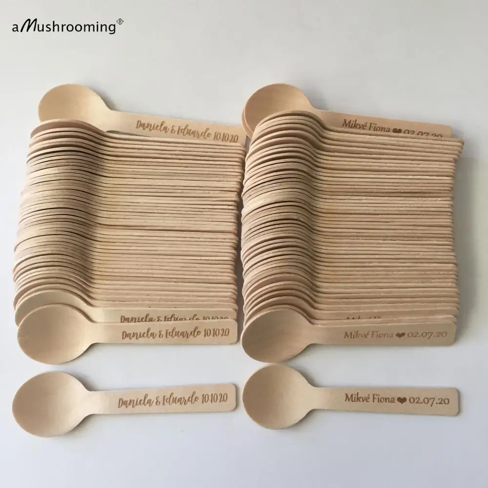 Мини Круглая ложка 100 деревянные Свадебные сувениры для невесты индивидуальная