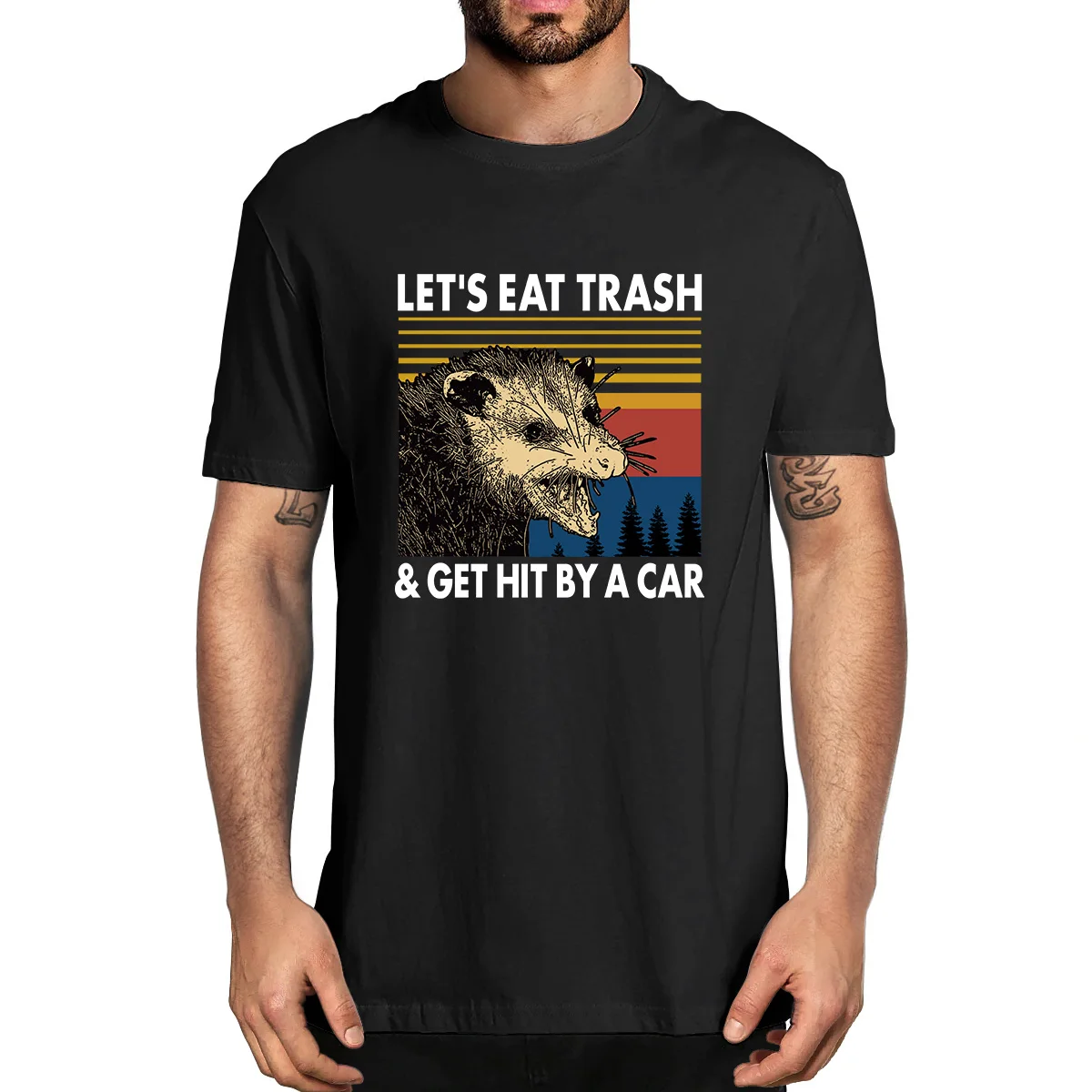

Raccoon Let's Eat Trash & Get Hit By A Car 100% Cotton Shirt Novelty Vintage Men's T-Shirt Humor Women Top Tee Humor Streetwear