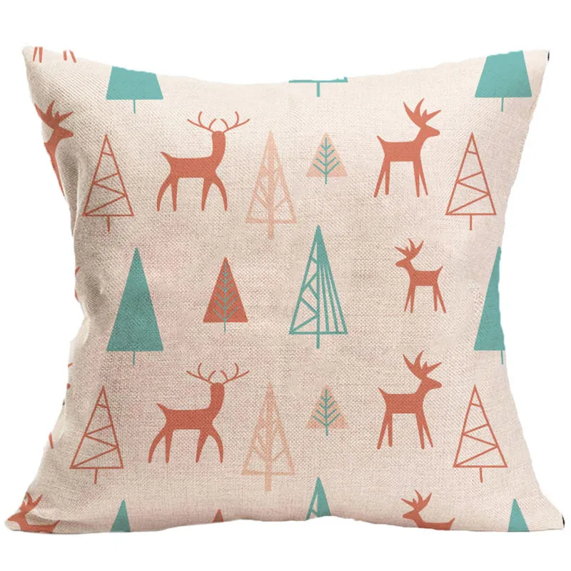 2pcs christmas fresh pattern cotton linen seat cushion soft cute cartoon lumbar square home sofa store car bedromm pillowcase | Дом и сад