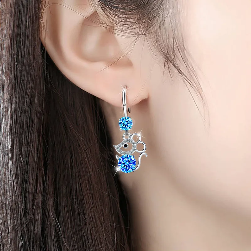 

Women's Fashion Lovely Mouse Design Drop Earrings Shiny Crystal Zirconia Dangle Earring Hook Cute Earring Piercing Jewelry Gifts