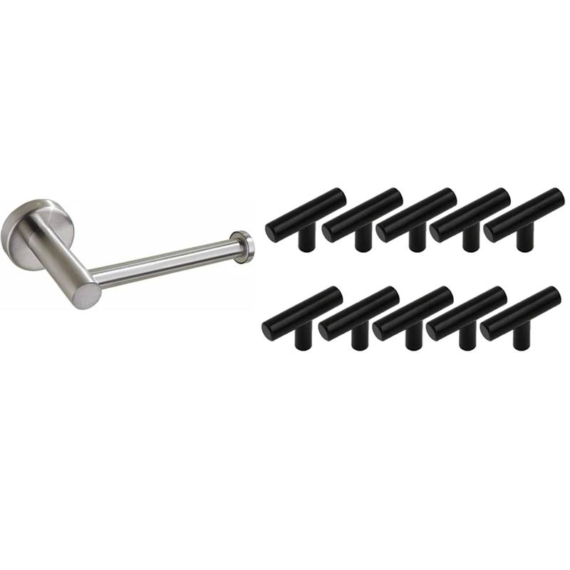 

10PCS Single Hole Cabinet Furniture Handles 50Mm With Toilet Tissue Paper Roll Holder Wall Mount For Bathroom Kitchen