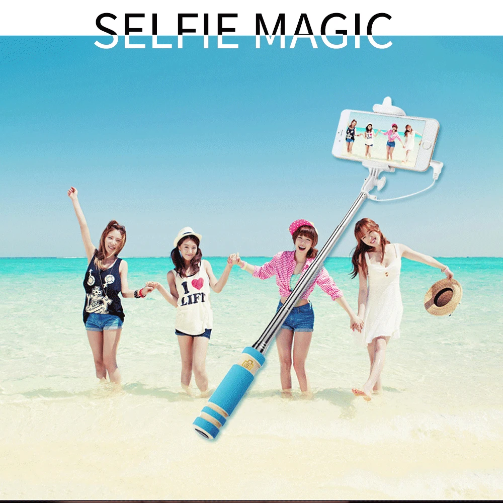 Портативный мини выдвижной ручной монопод для селфи проводной пульт