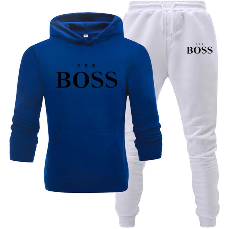 

Men Sportswear Suit Hoodie + Pants Two Piece Casual Printed Pullover Fitness Tracksuit Autumn Winter New