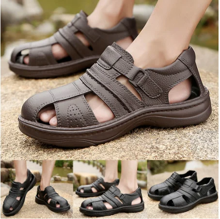 Мужские сандалии с открытым носком на толстой нескользящей подошве пляжные