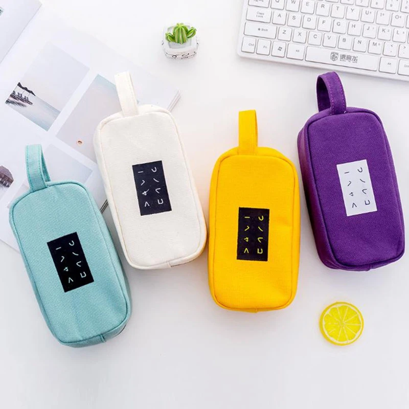 Однотонный пенал для девочек и мальчиков школьный милый брезентовый большая