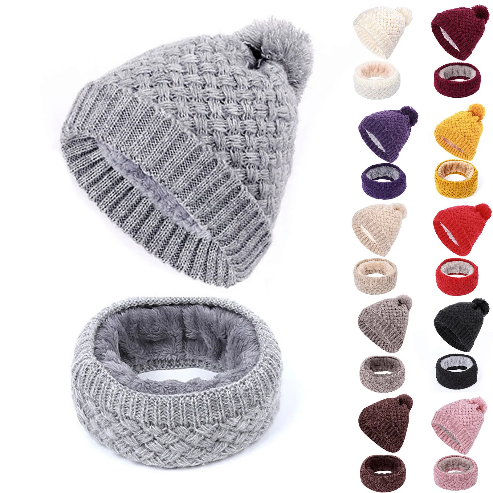 

2021 Women Earmuffs Plus Velvet Thermal Cycling Warm Winter Cap Knitting Scarf Hat Set Comfy Daily Windproof Female Beanies Шарф