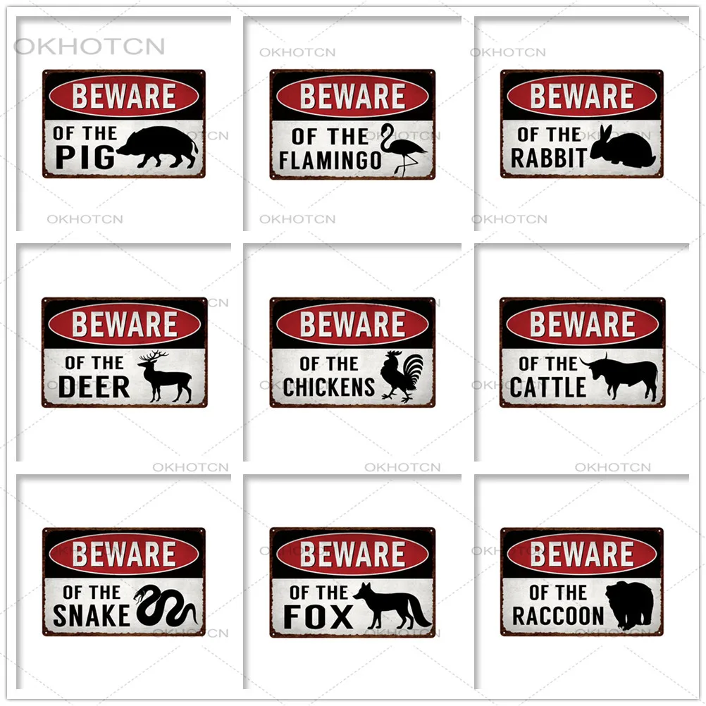 

Animals Silhouettes Vintage Tin Sign Warning Art Beware of Danger Metal Plates Wall Decor Scenic Area Wild Beast Metal Posters
