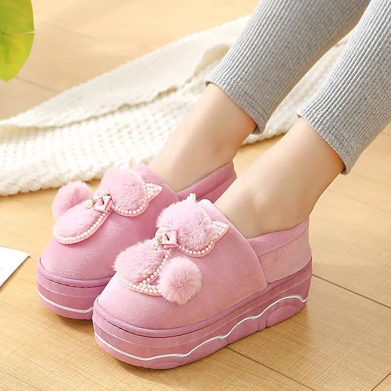 girl ladies rhinestone slippers thick platform house fur slides women cute cat slippers push home shoes memory foam flurry slide free global shipping
