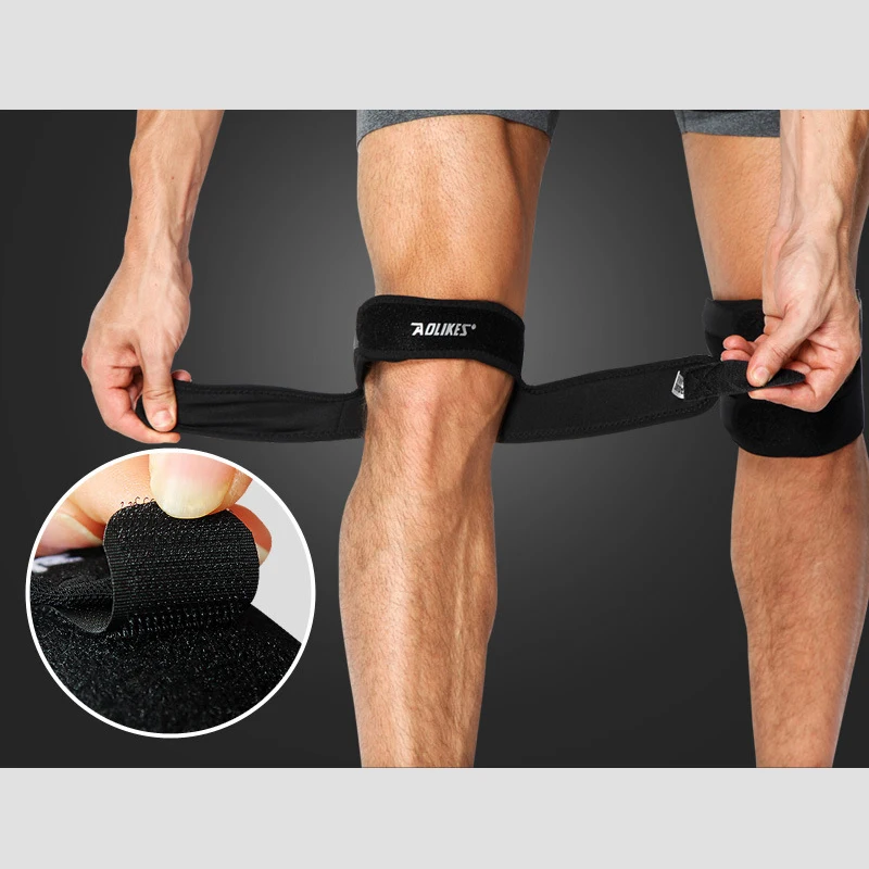 1PC AOLIKES Sport Adjustable Patella Support Knee Wrap Cap Stabilizer Belt Fitness Training Knees Protector Black - купить по