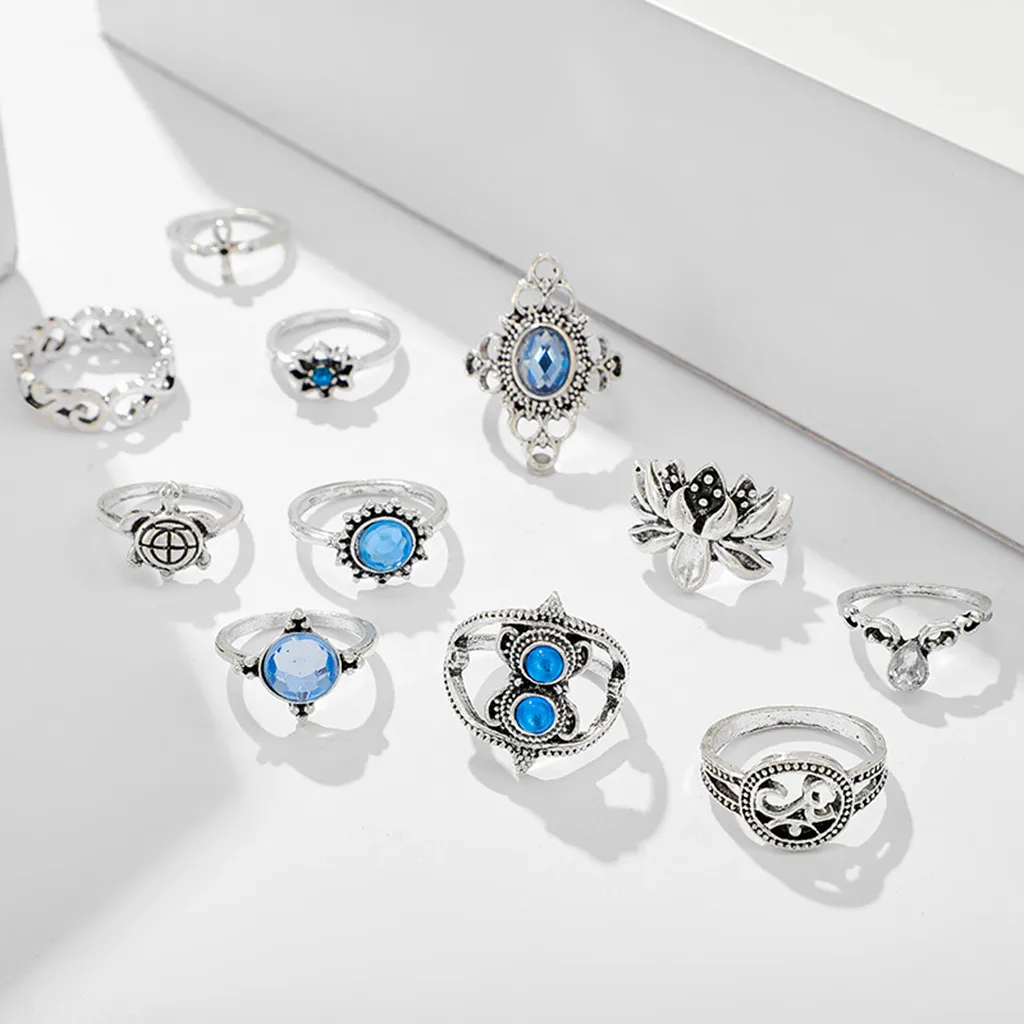 Женский комплект из 10/11 колец в стиле бохо набор женских с синими пальцами Vinatge