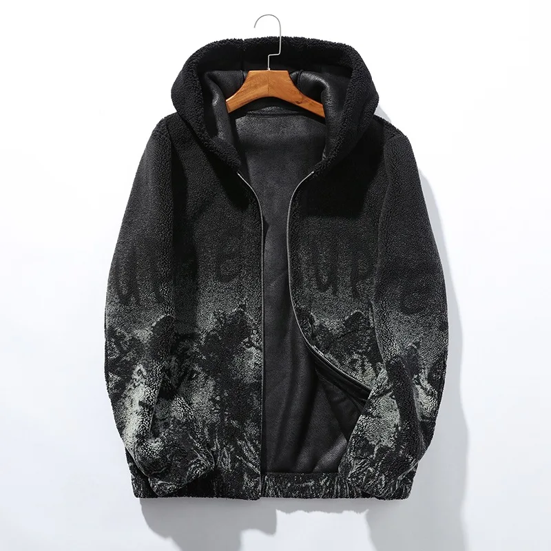 Новая осенне-зимняя мужская замшевая Толстая куртка с капюшоном узором волка