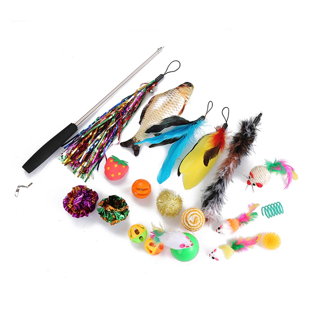 20 шт. Pet Дразнилка для котенка выдвижной палочка рыбы перовая шариковая царапин