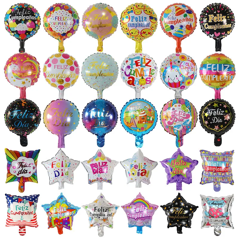 

50/100pcs 10inch Colorful Spanish Happy Birthday Foil Balloons Feliz Cumpleanos Feliz Dia Golobs Birthday Party Decorations Gift