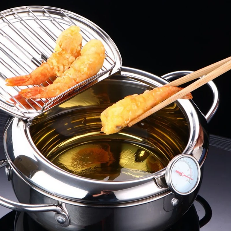 

MOM's HAND Kitchen Deep Frying Pot Thermometer Tempura Fryer Pan Temperature Control Fried Chicken Pot Cooking Tools