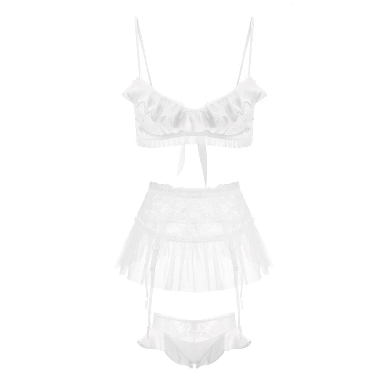 

Sexy Fashion Women Lingerie Sissy Lace Spaghetti Straps Bra and Panty High Waist Garter Bandage Set Panties Underwear Nightwear