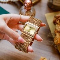 ladies fashion watch tassel wide stainless steel band luxury diamond diamond square gold watch
