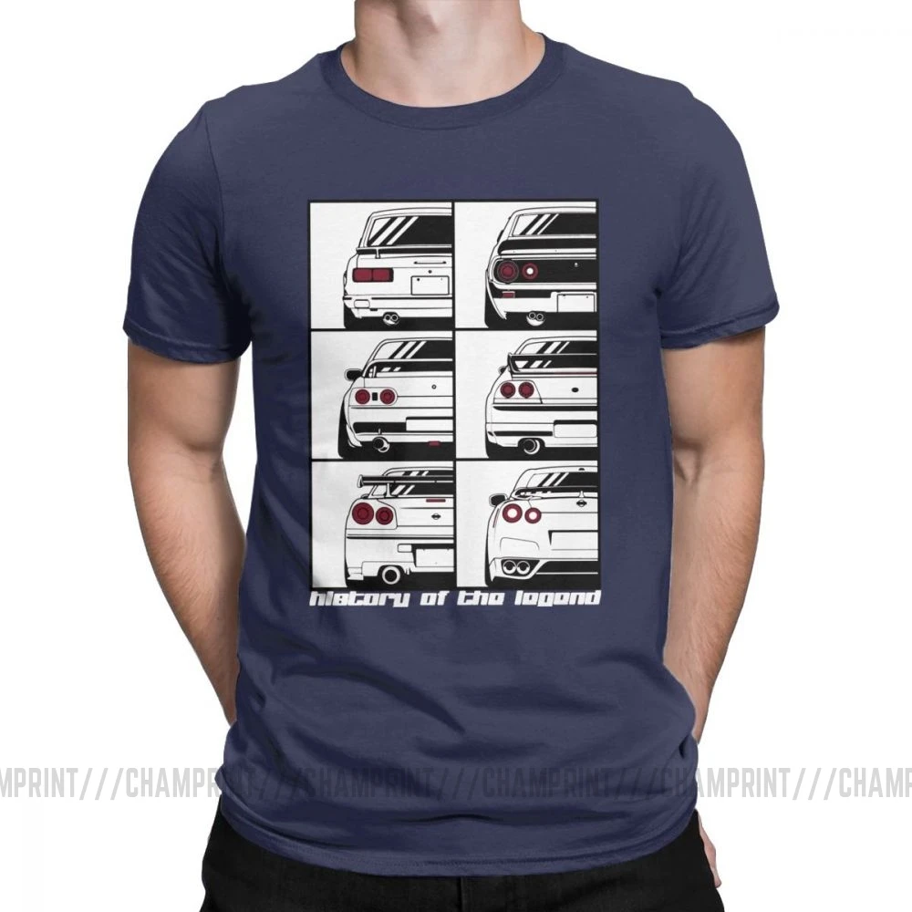 Мужские GTR Skyline история футболки автомобили моторы Japan JDM Datsun хлопковая одежда короткий рукав вырез лодочкой футболка большой размер футболки - Цвет: Тёмно-синий