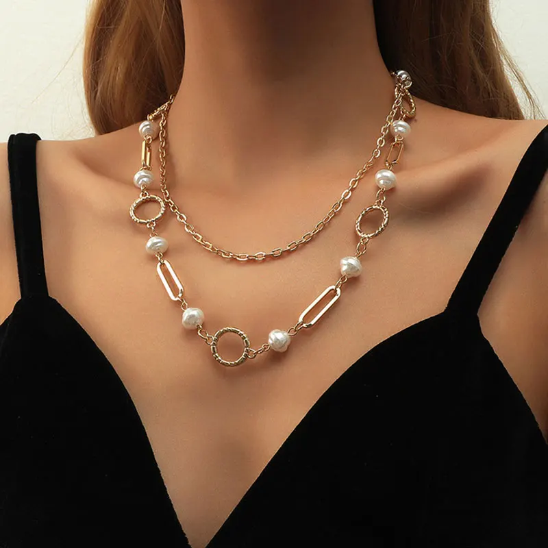 

KMVEXO Baroque Simulated Pearl Necklace Women Toggle Chain Statement Choker Necklace For Women Fashion 2021 Trend Jewelry