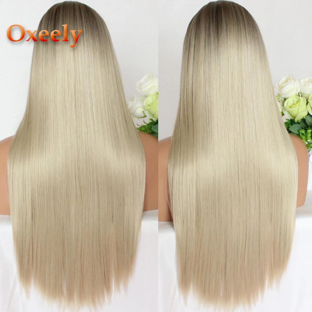 

Oxeely Platinum Blonde Long Straight Synthetic Hair Wigs Heat Resistant with Baby Hair Fashion None Lace Wigs for Black Women