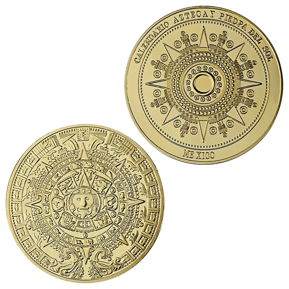 Мексиканский календарь Mayan Aztec, искусство, пророчество, культура, Золотое золото, покрытые сувенирными монетами, памятные монеты Мексиканский календарь Mayan Aztec, искусство, пророчество, культура, Золотое золото, покрытые сувенирными монетами, памятные монеты