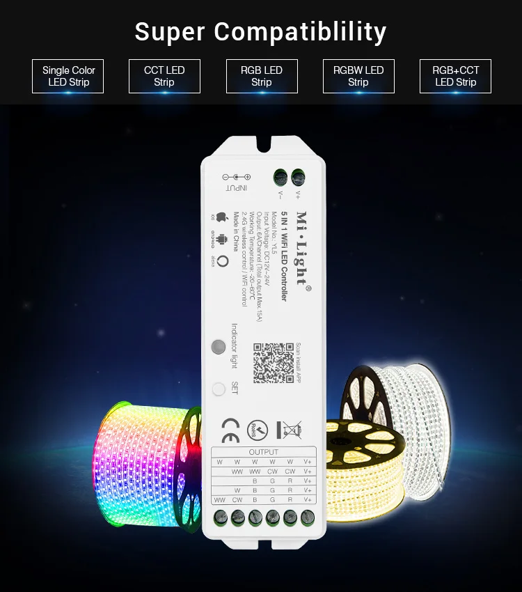 Miboxer WL5 5 в 1 Wi Fi светодиодный Управление DC12 ~ 24V 15A Mi светильник для 3528 5050 CCT тусклый