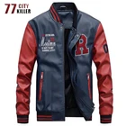 Мужская куртка-пилот из искусственной кожи, мотоциклетная куртка-бомбер с вышитыми буквами, модель Роскошная флисовая, M-4XL