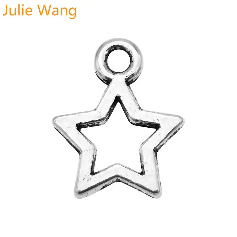 Джули Ван 50 шт полый пятизвездочных Подвески яркий посеребренные Мини Сплав