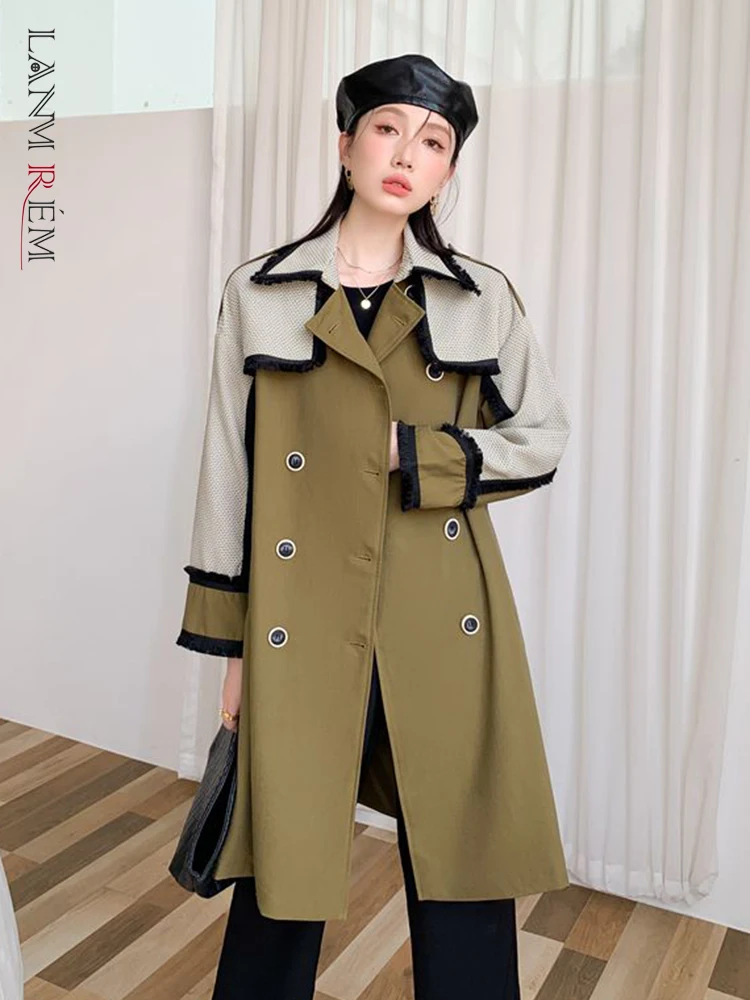 

LANMREM 2022 Весна Осень Новый плащ с кисточками ветровка женский двубортный Тренч со шнуровкой на талии Женская мода 2W1032