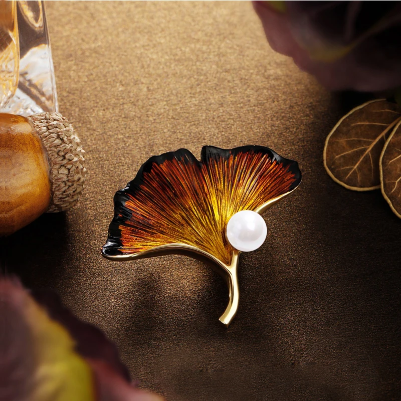 Женская эмалированная брошь в виде листьев Morkopela брошка с жемчужинами и цветами