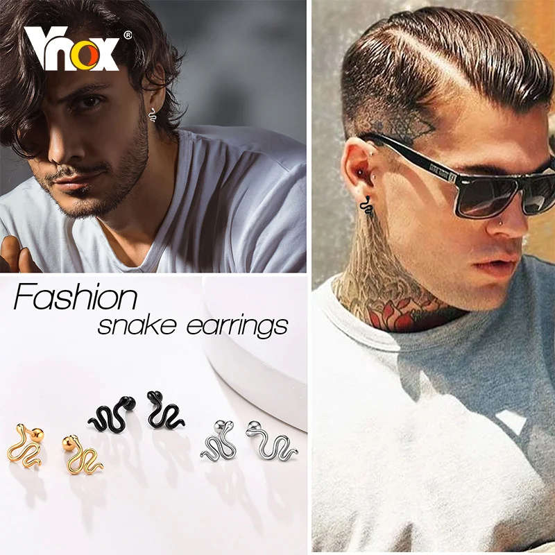 

Vnox 1 Piece/Pair Punk Snake Stud Earrings for Men Women,Stainless Steel Rock Gothic Ear Clip Accessory, Hipster Gift Jewelry