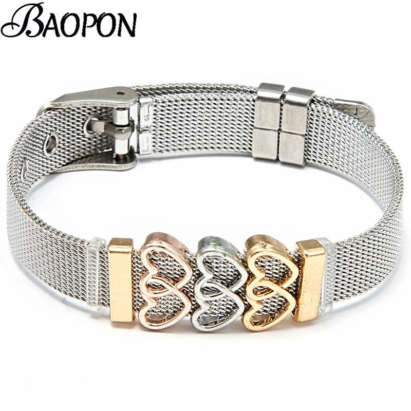 Женский браслет из нержавеющей стали под розовое золото с бусинами в форме