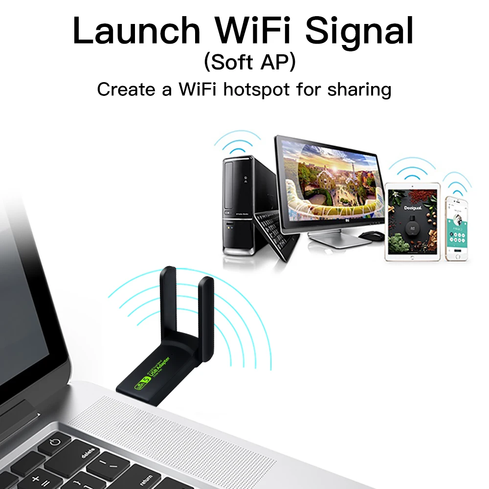 USB 3.0 Wi-Fi карта 1200 Мбит / с беспроводной двухдиапазонный USB-адаптер для ПК сетевой