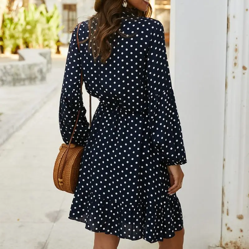 Модные платья новинка пуловер с воротником сексуальное платье в горошек