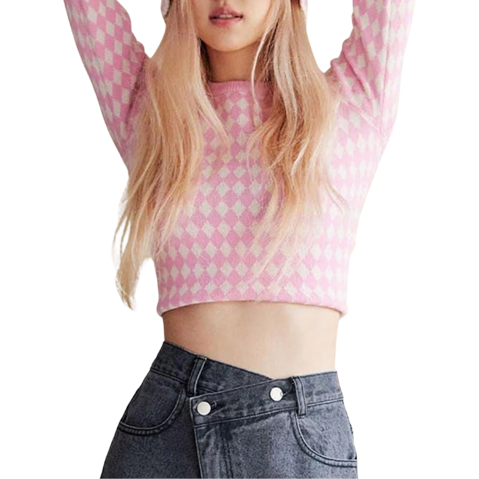 

Женский плотный свитер со стразами, мягкие укороченные топы с длинным рукавом и круглым вырезом, трикотажная одежда для зимы, женская одежд...