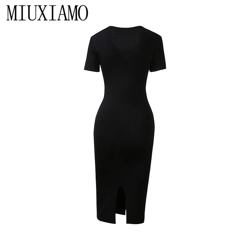 MIUXIMAO/роскошное осеннее платье для подиума, с коротким рукавом, с блестками, бриллиантами, с аппликацией в виде цветка, черное винтажное тонкое платье для женщин, Vestido