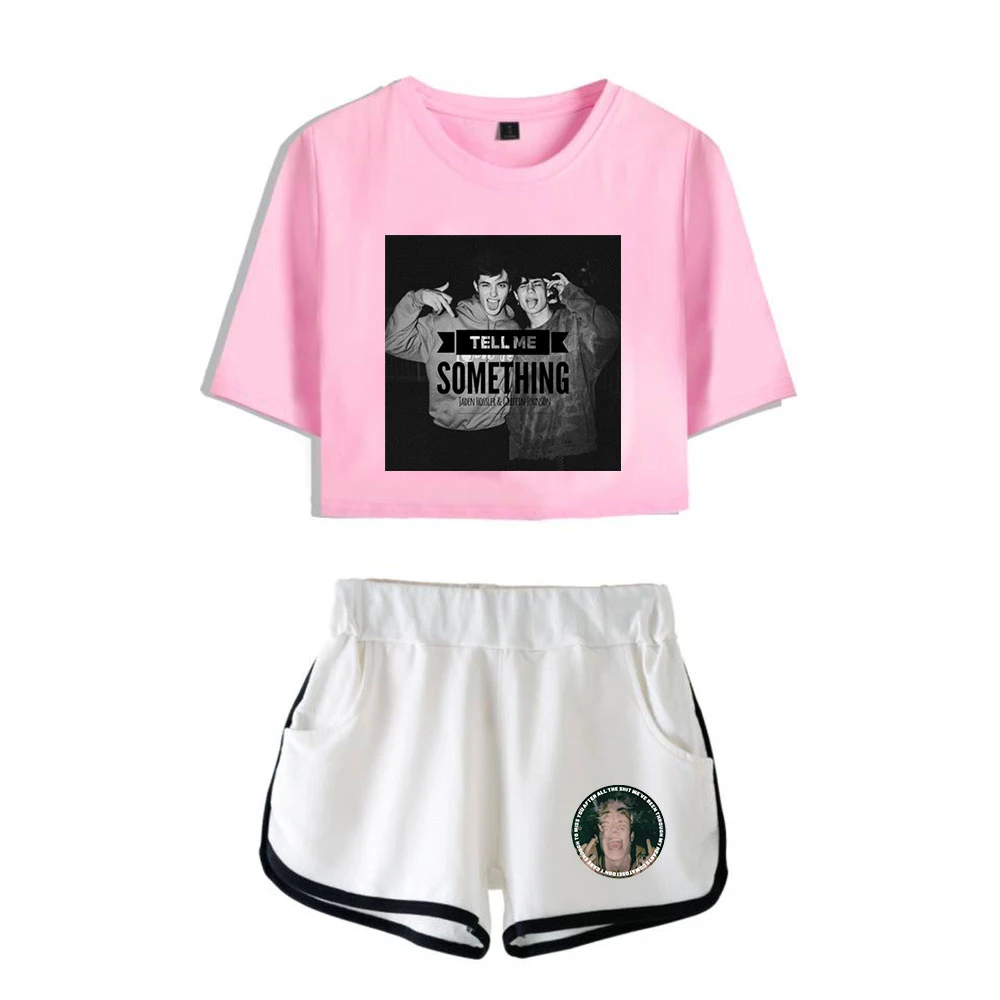 

Hot Sale Jaden Hossler T-Shirt Female Two Piece Set Women Fashion Short Sleeve Jaden Hossler Crop Top+Shorts Sexy T-Shirt Suit