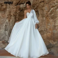 fivsole sweetheart satin boho beach wedding dresses 2022 off shoulder sleeves beaded party bridal gown with tail robe de mari%c3%a9e