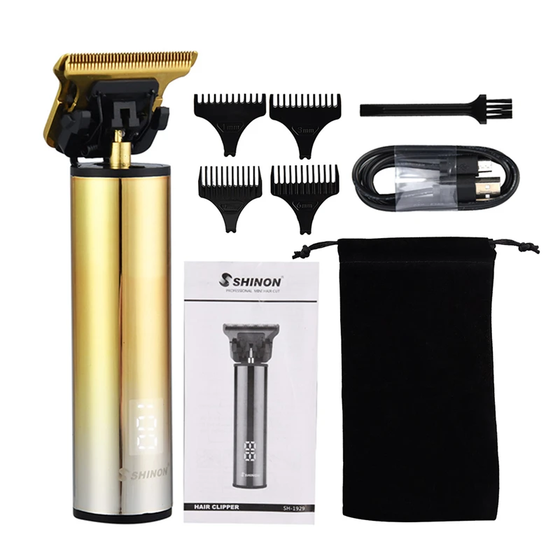 

USB Cordless Hair Clipper LED Display Baldheaded Hair Trimmer Titanium Steel T Blade Haircut Machine Hair Cut 0mm Trimmers