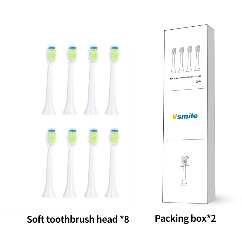 Сменные головки для зубной щетки Vsmile 4 8 или 12 мягких белых насадок | Бытовая