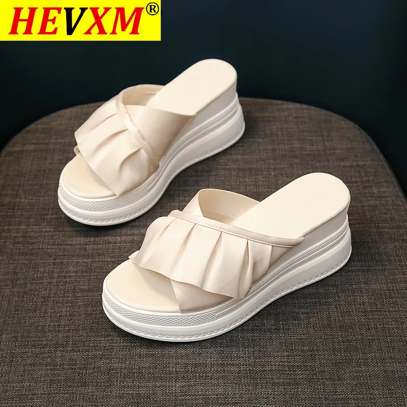 

Fashion New Summer Pumps Shoes Women Slippers Outside Platform(4cm) Shallow Wedges Casual Lady Solid 8cmHigh Heels Female Slides