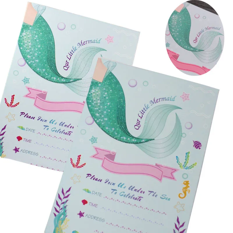 

24pcs Little Mermaid Party Invitation Cards Invited Envelopes Baby Shower Mermaid Birthday Party Cute Mermaid Invitation Card