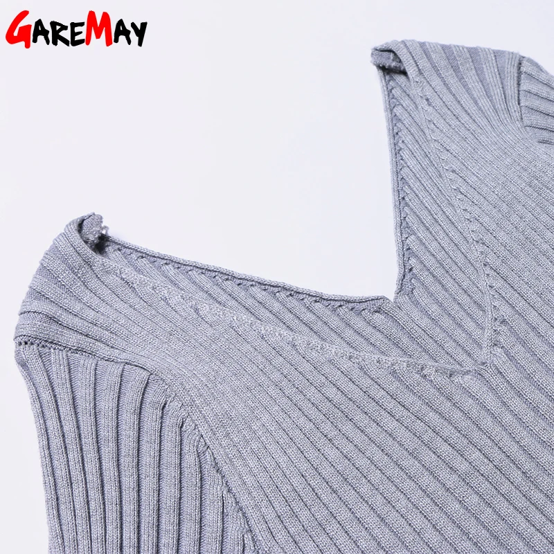 Женское трикотажное платье свитер с длинным рукавом и V образным вырезом|sweater